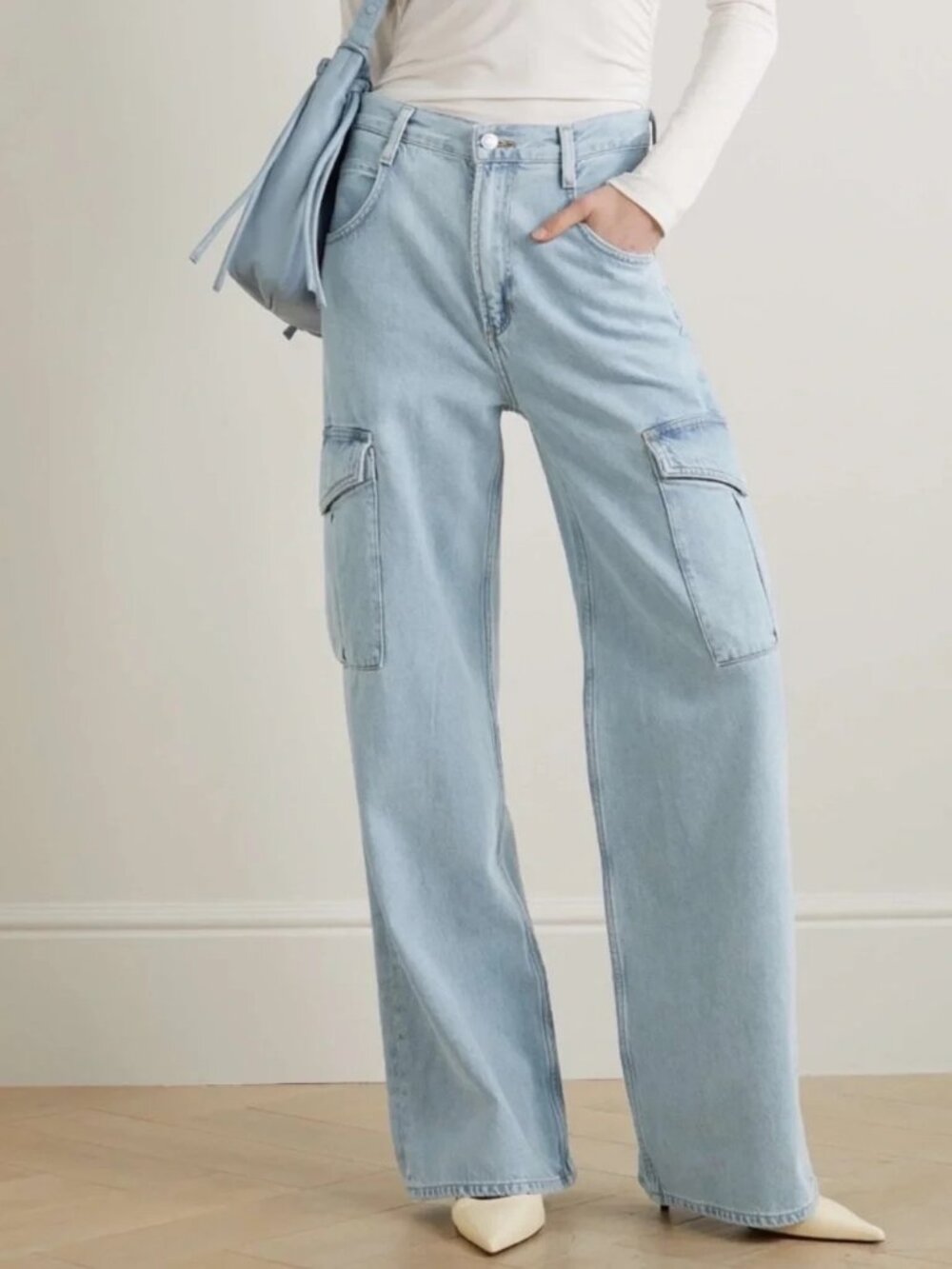 AGOLDE Minka Cargo Wide Leg Raw Hem Light Wash Jean Size 28